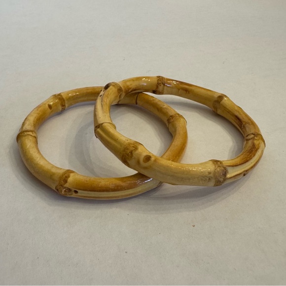 Vintage Wood Bamboo Light Weight Bangle Bracelets Lot Of 2 Bohemian - Picture 12 of 16
